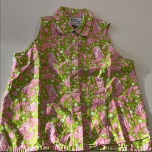 Lilly Pulitzer Pink and Green Patterned Top size girls 7